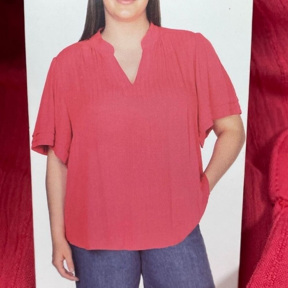 Womens Pink Crinkle Textured Blouse XXL With Short Sleeve Design d0320
